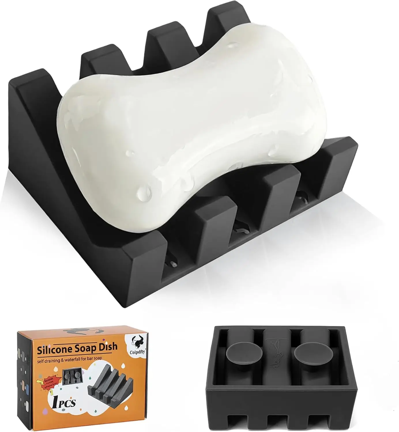 

Силиконовая мыльница с присоской, самовысушивающаяся подставка для душа, ванной, кухни - сохраняет мыло сухим (черная, 1 шт.)