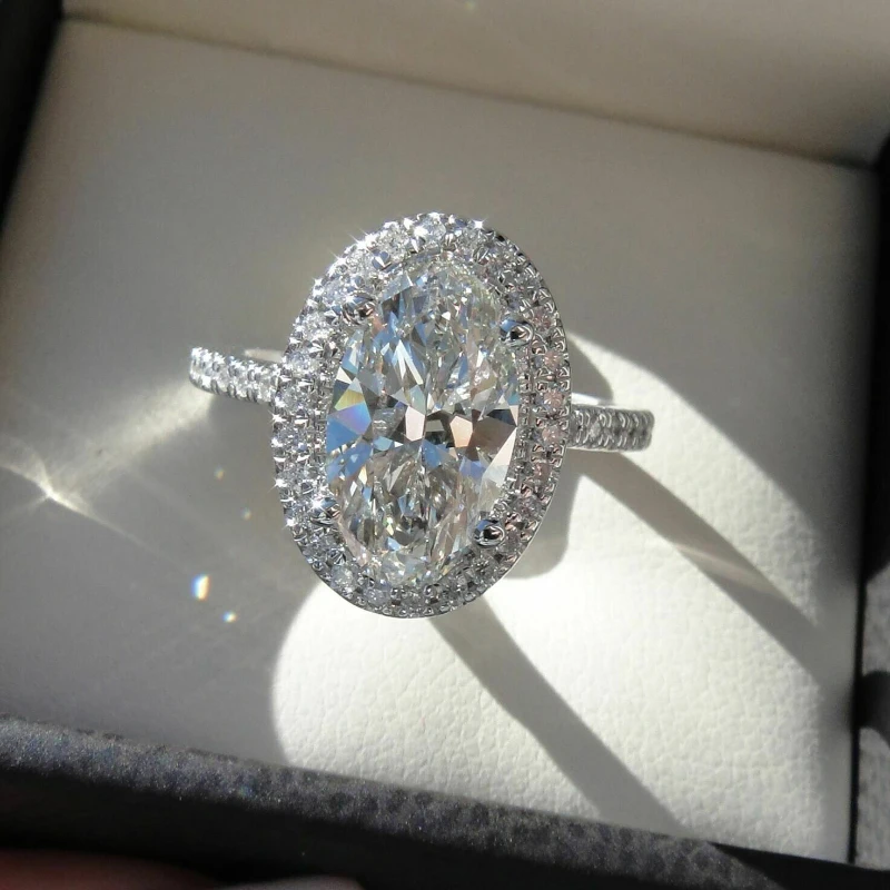 Women's Silver Color Oval Pear Cut Wedding Ring, Luxury