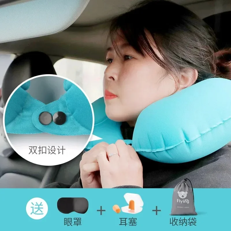 Inflatable Neck Pillow U Shape Air Pillow Neckrest Head Rest Portable Sleeping Resting Travel Pillow for Airplane Train Car