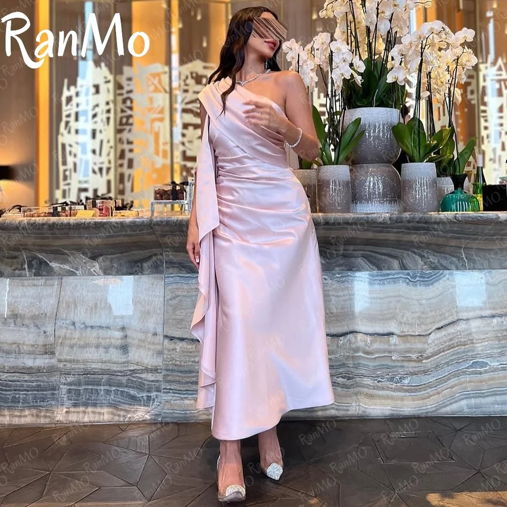 

Ranmo Customized One Shoulder Sleeveless Bridal Party A-Line Ruched Classic Homecoming Dress Watteau Train Temperament Evening