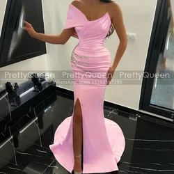 Shiny Beaded Mermaid Prom Dresses With Side Split One Shoulder Customized Long Pink Trumpet Evening Dress Party Gown