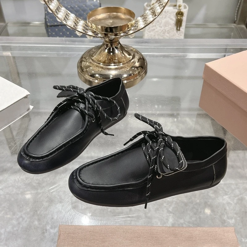 Women’s Real Leather Fur-Lined Flat Shoes - Round Toe Warm Casual