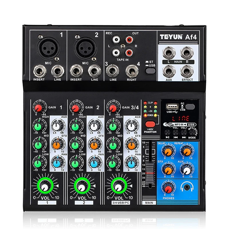 TEYUN AF4 Mixing Console Analog Consoles Combined With Digital Sound Cards Bluetooth Usb Playback 4 Channel Audio Input