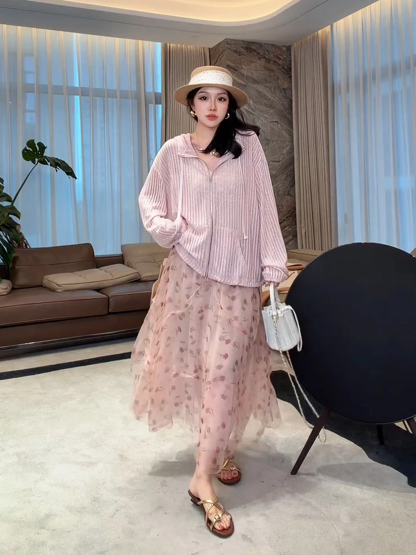 

Шелковая юбка Lao Yang ME с цветочным принтом, 100% шелк, приталенная, модная, А-силуэт, для ранней весны, женская одежда