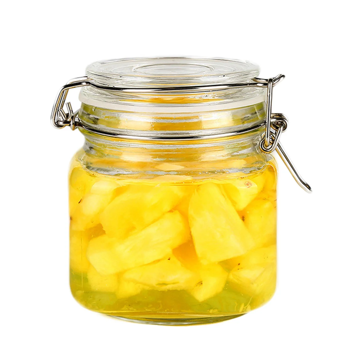 

750ml Transparent Square Glass Storage Jar Stainless Steel Buckle Airtight Seal Container for Food Tea Grains Nuts Cereal Dry