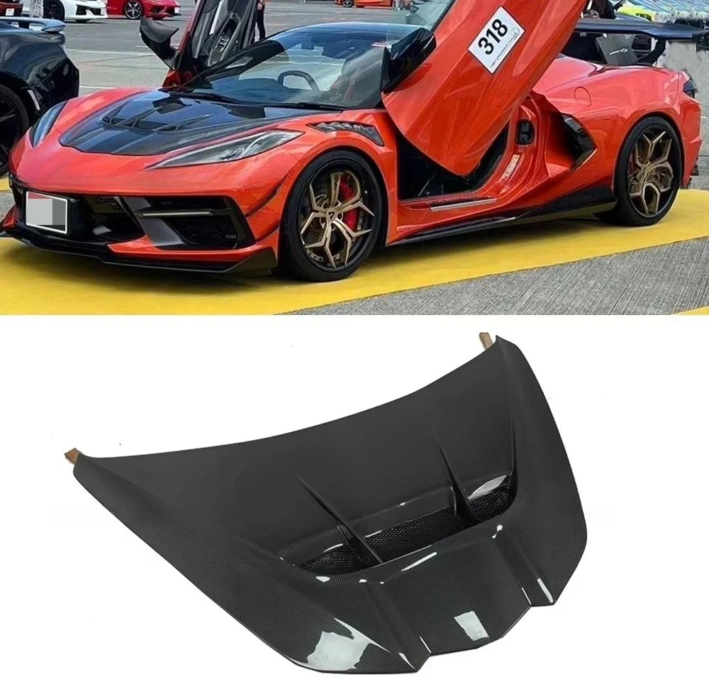 

Оптовая продажа капота двигателя из углеродного волокна в стиле ZR1 для Corvette C8, подходит для C8 Z06, передний капот