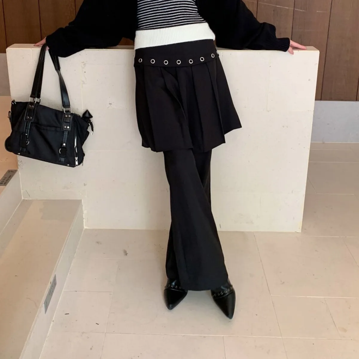 BJTZ سراويل بالازو فضفاضة مستقيمة الساق للسيدات مصممة بنطلون أنيق وبسيط فاخر عالي الجودة غير رسمي للمكتب شتاء 2025