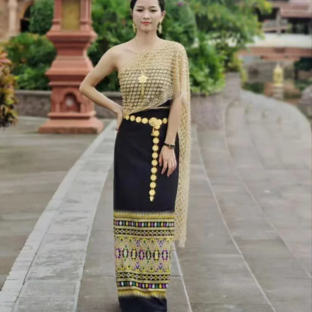 Thailand Kleid Frauen Sommer eine Schulter Dai Kostüm roten Stern Sternenlicht asiatische Vietnam Kleidung traditionelle thailändische Kleider