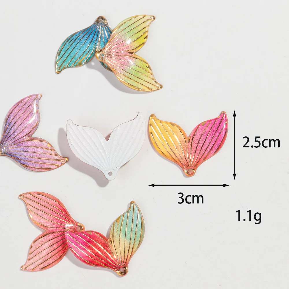 20pcs Gradient Color Acrylic 25x30mm Mermaid Tail Charm 3D Fishtail Pendant for DIY Jewelry Making Necklace Earring Accessories