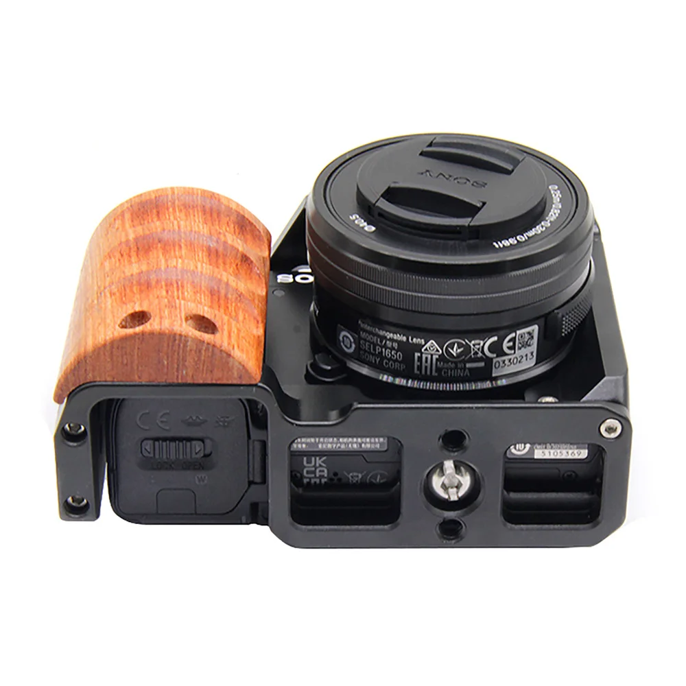 Gaiola câmera com aperto de madeira, Arri parafuso buracos, placa de liberação rápida, Rig Kit para Mic Fill Light, Sony Zve10, 1/4 ", 3/8"