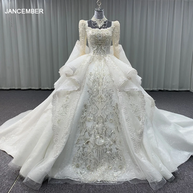 

Surprise Price Rushed Wedding Dresses For Women O-Neck Full Sleeves Backless Bow Backless Pearls vestito da sposa MN206