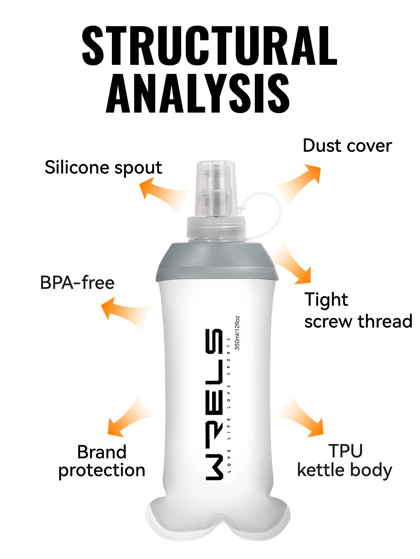 WRELS 190ml 250ml 350ml 500ml Wasserflasche TPU Faltbare Weiche Flasche Outdoor Sport Lauf-Wasserbeutel Zusammenklappbare Wasserflasche – Detail 10