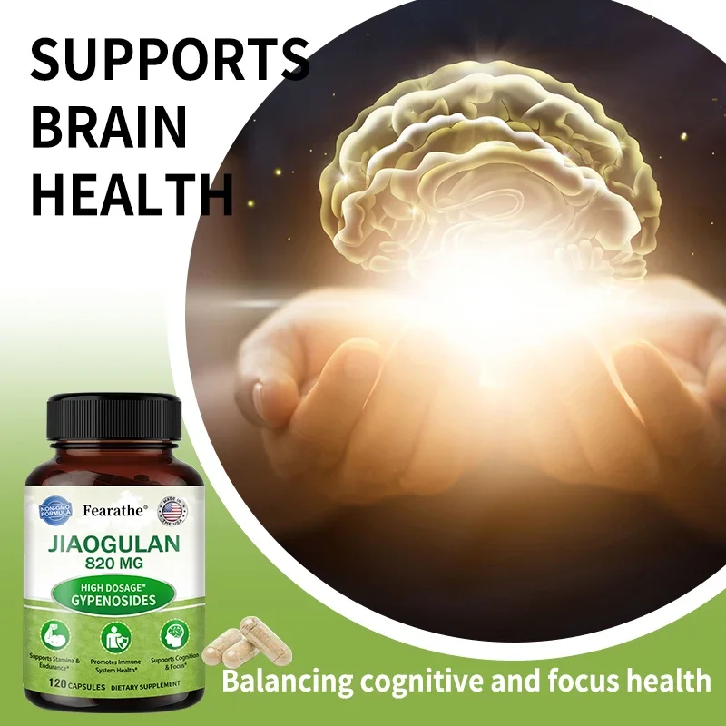 Jiaogulan 820 mg 120 Veggie Capsules (Vegan, Non-GMO, Black Pepper) Helps with Endurance, Immunity, Cognition and Focus