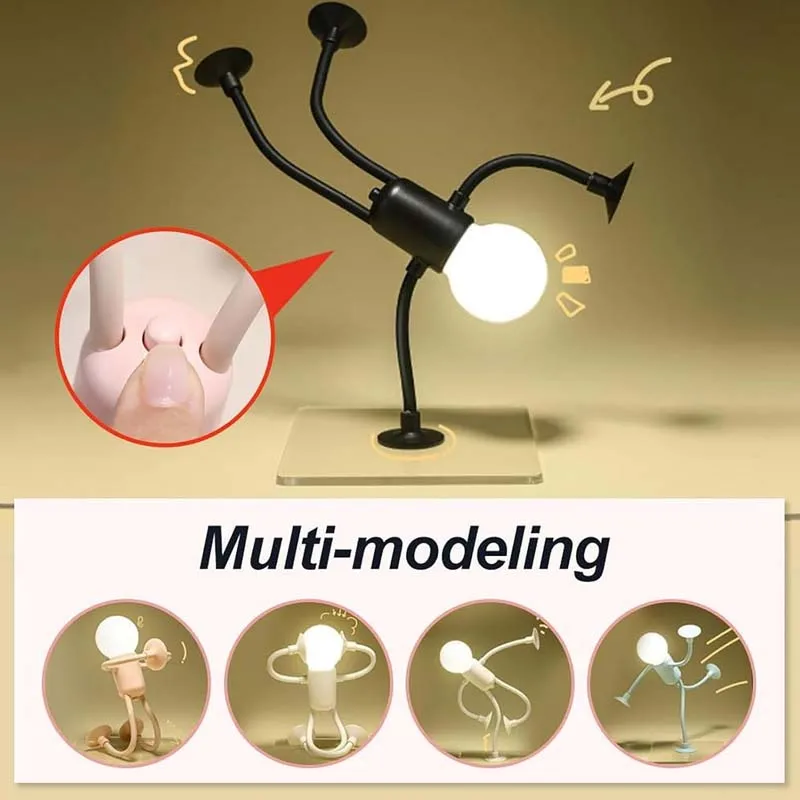 Cute Creative Cartoon Sportsman Night Light Mini Portable Bulb Suction Cup Lights Bendable Desk Lamp for Tabletop Shelves Decor