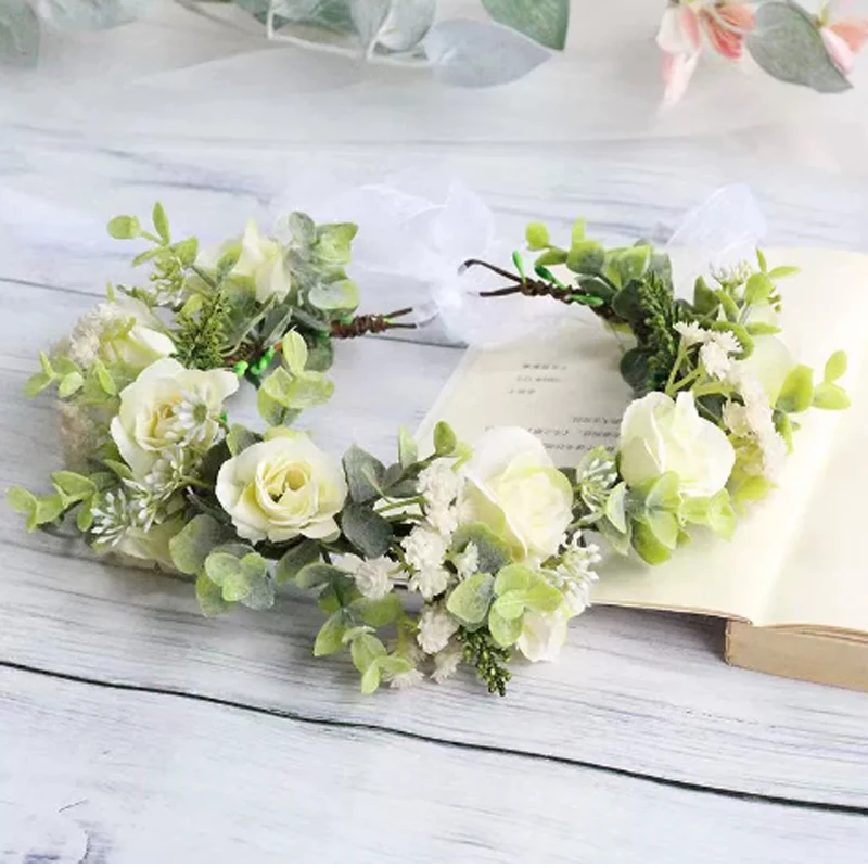

Boho Flower Headband Floral Garland Crown Wedding Festival Party Headpiece (small white rose)