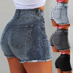 Pantalones cortos vaqueros de verano para mujer, pantalones cortos informales rasgados deshilachados con flecos de cintura alta de talla grande, pantalones vaqueros con bolsillos, ropa de calle y2k