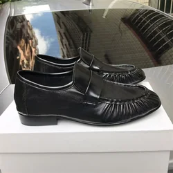 New French retro flat shoes made of cowhide, hand sewn with genuine leather soles. Le Fu women's one-step comfortable and casual