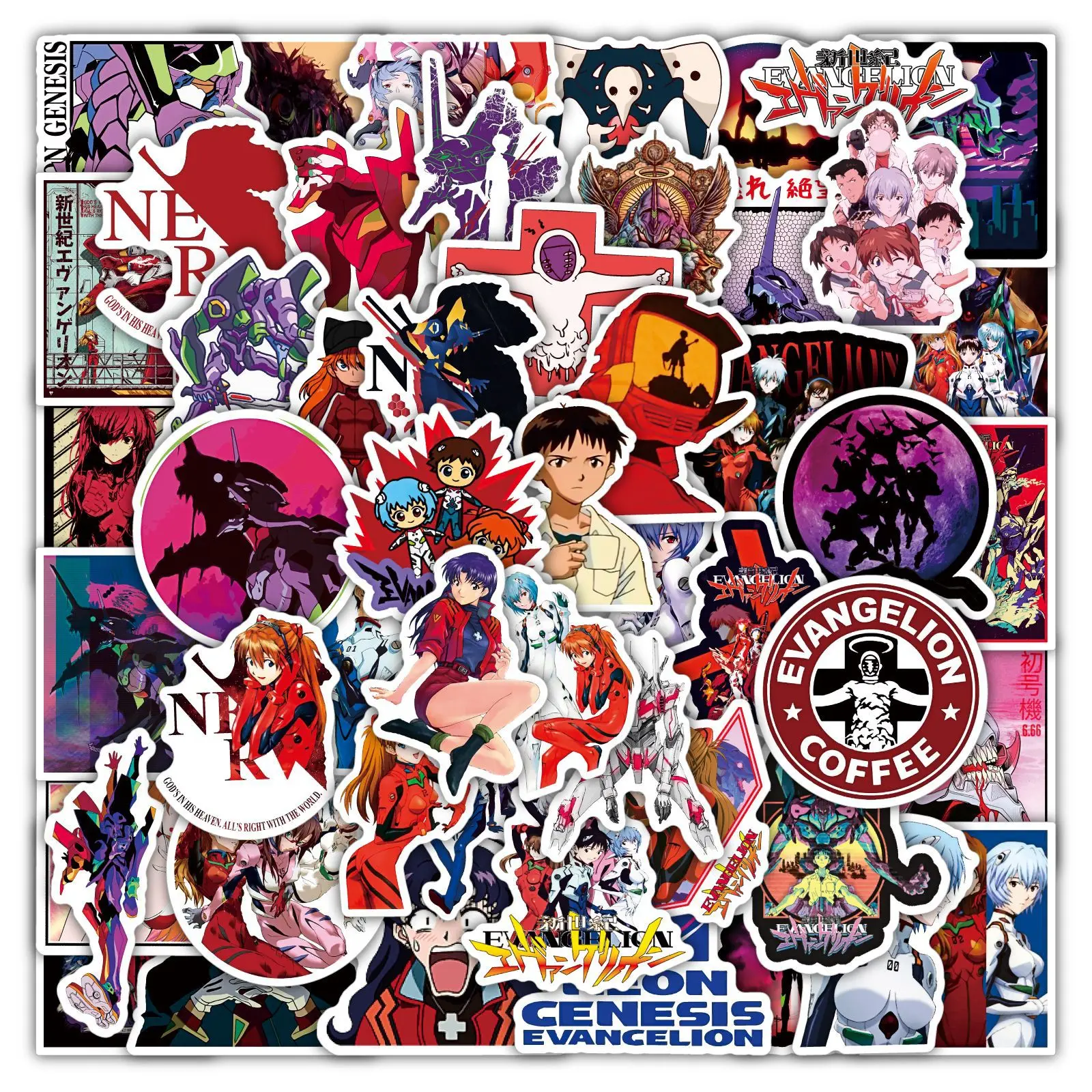 50pcs Anime Evangelion Graffiti Stickers Waterproof Suitcase Laptop Skateboard Stickers Decoration Supplies