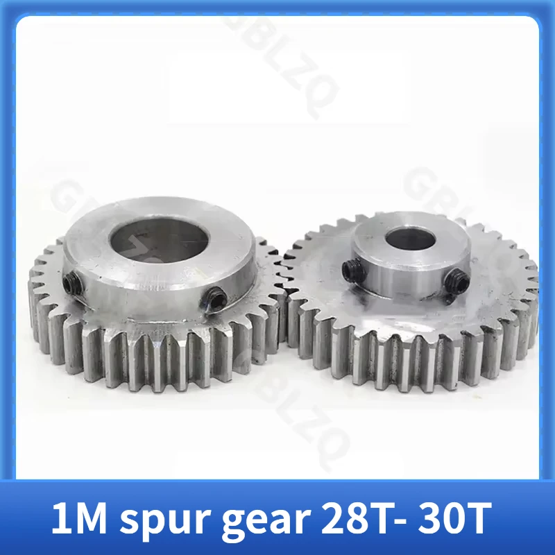 1M Spur Gear 28T-30T Carbon Steel Blackened Motor Gear Bore 8-15mm Industrial Transmission Gear