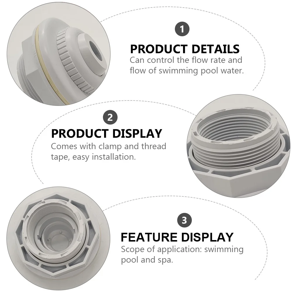 

Pool Inlet Nozzle Fitting with Clamp Thread Tape Easy Install Control Water Flow Rate for Spa Pool Accessories Stream Flow