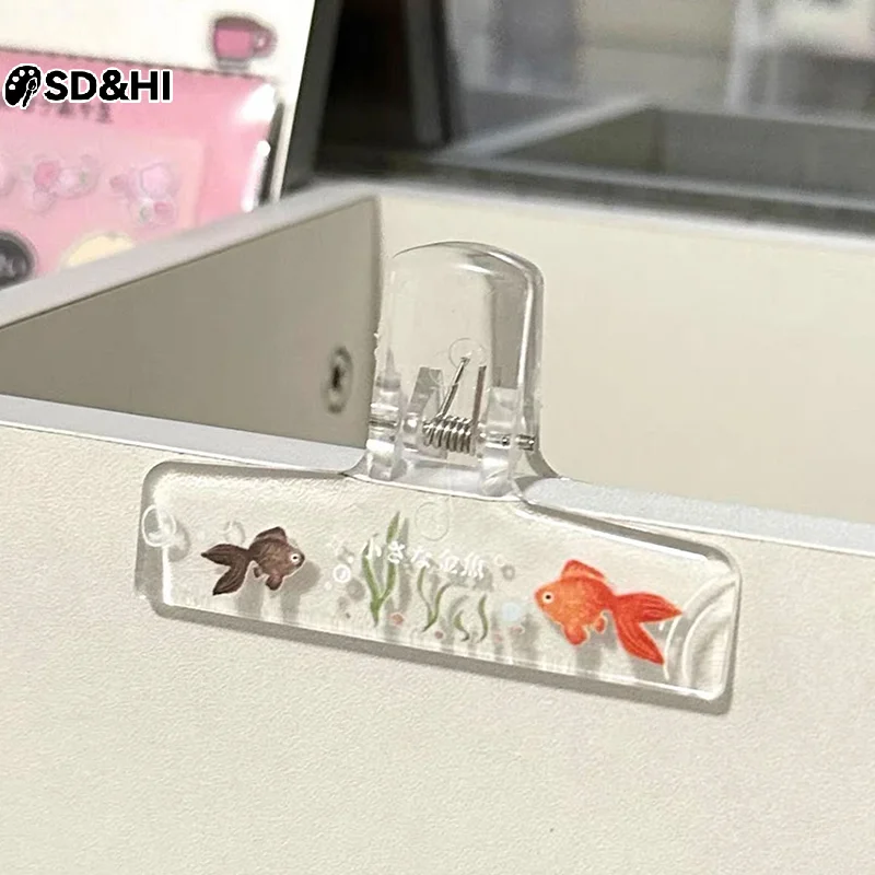

Cute Japanese Ins-style Summer Goldfish Clear Acrylic Binder Clips Girl's Desktop File Folder Memo Clip Scrapbooking Fix Clamp