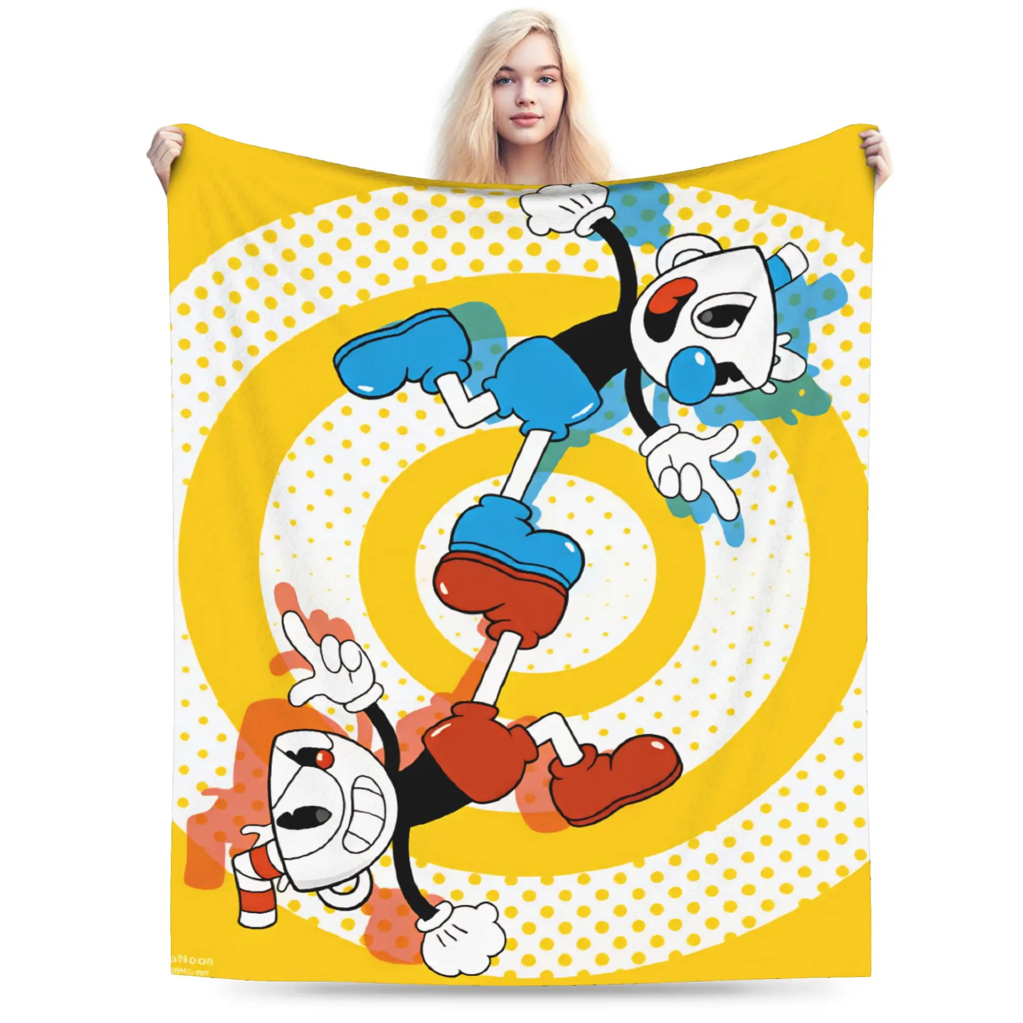 Soft Comfy Throw Blanket Camping Cup-head Blanket  Flannel Bedspread For Living Room Trend Sofa Bed Cover