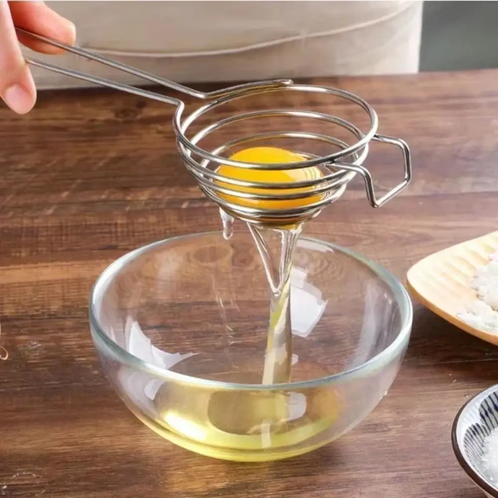 New Stainless Steel Egg Divider Long Handle Kitchen Gadgets Egg Filter Circles Funnel Egg Yolk Separator image 4