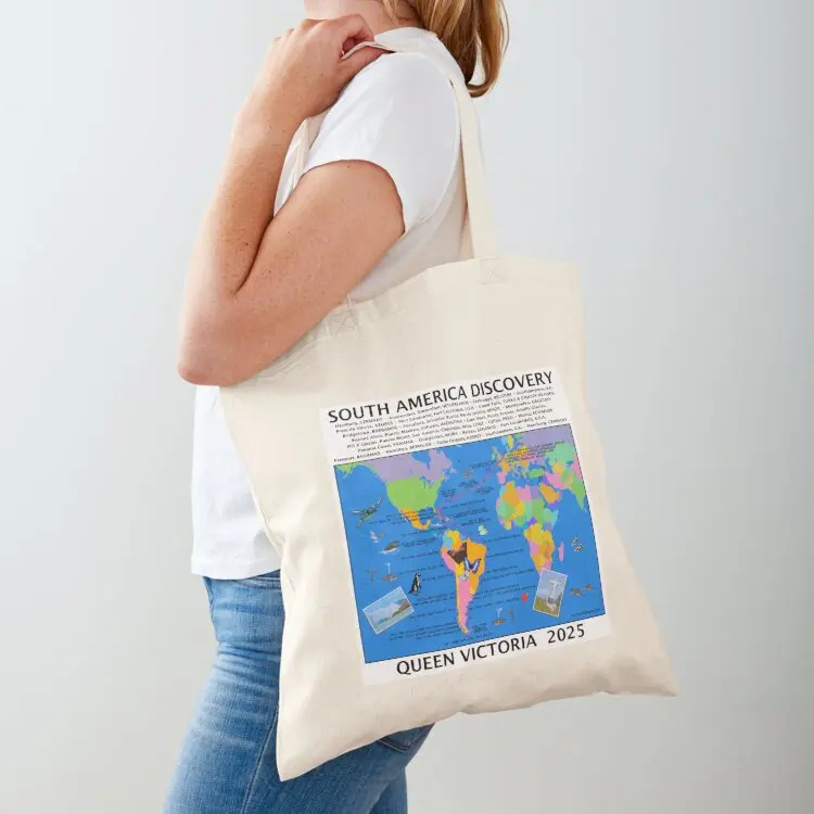 CUNARD 2025 V502E SOUTH AMERICA DISCOVERY CRUISE HAMBURG START FULLY ILLUSTRATED ROUTE MAP Tote Bag