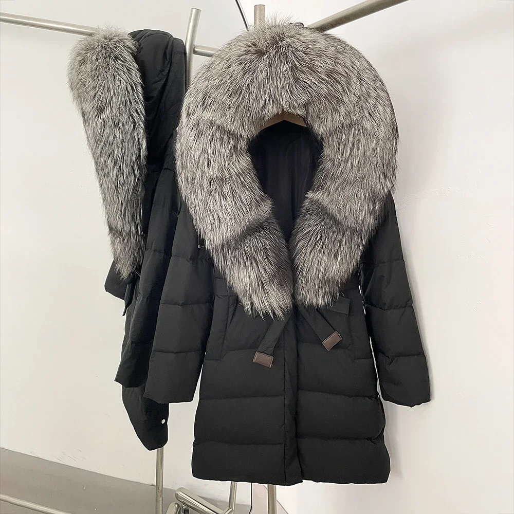 موضة الأبيض بطة أسفل معطف مقنعين الفراء الحقيقي الواقع الفراء سترة المرأة الخريف 2025 الشتاء ملابس خارجية الإناث الثعلب الفراء معطف منتفخ