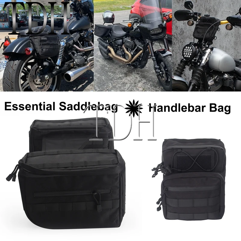 

Motorbike Universal Saddlebag Molle 1680D Side Pannier Essential Bags & Handlebar Sissybar Tool Travel Bag For Harley Club Style