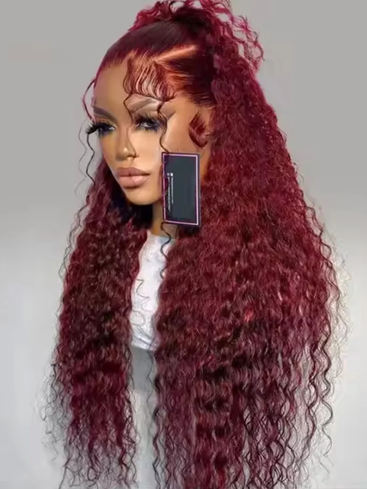 99J Burgunderrote Lace-Front-Perücke, 99j, farbige Echthaar-Perücken, 13 x 6, 30, 34 Zoll, transparente, gerade Lace-Frontal-Perücke, vorgezupft