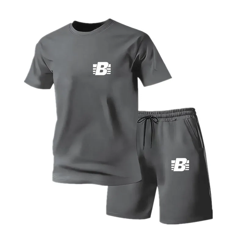 

New Men‘s Round Neck Running T-shirt sui Spring/Summer Thin Top Striped B print Quick Dry Short Sleeve Breathable Fitness Sports