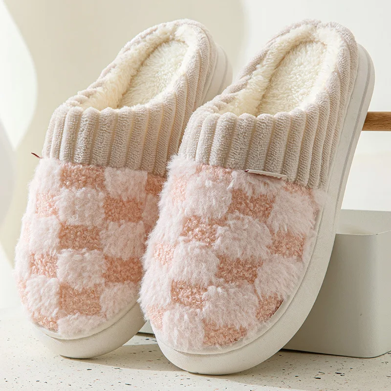 Women Men Cotton Plush Warm Slippers Autumn Winter Couples Outdoor Thick Plush Home Shoes