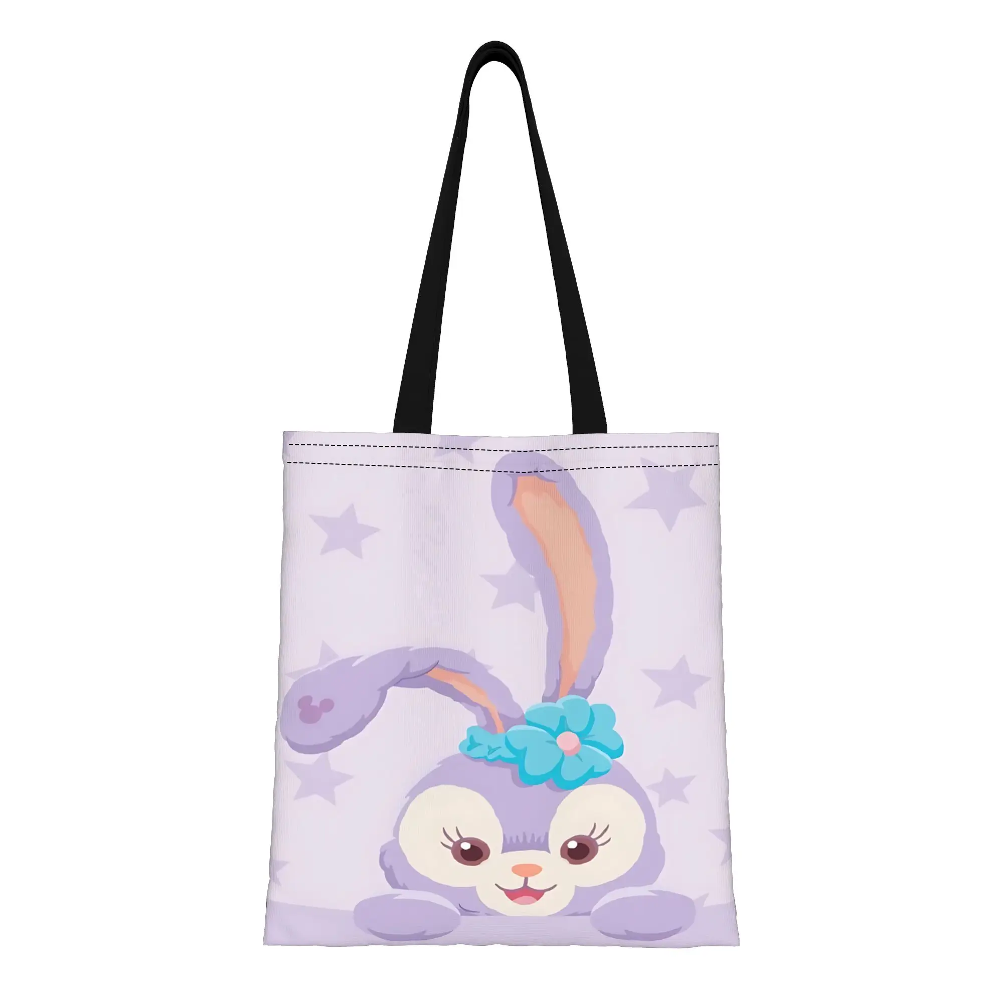 

Сумка-тоут из холщовой ткани с изображением кролика СтеллаЛу из серии Disney Duffy And Friends, большая вместимость, фиолетовая, складная, с шикарным узором, подарок на первый день в школе