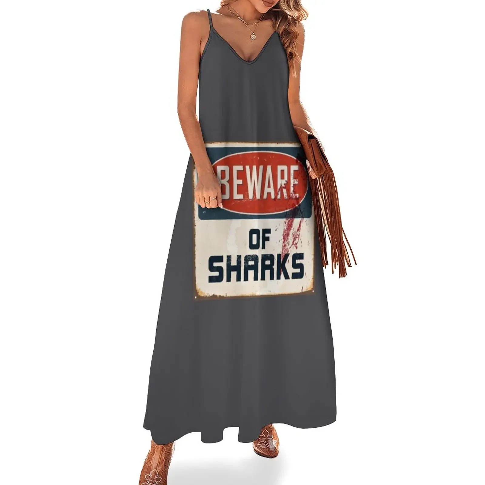 

Beware of Sharks Funny Shark Lover Diving Enthusiast Sleeveless Dress summer dress women's dresses luxury Dress women