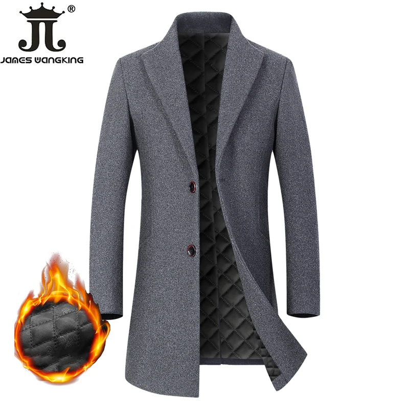 Autumn & Winter Boutique Wool Fashion Solid Color Men\'s Casual Business Woolen Coat Jacket Thickened and Warm Men\'s Trench Coats