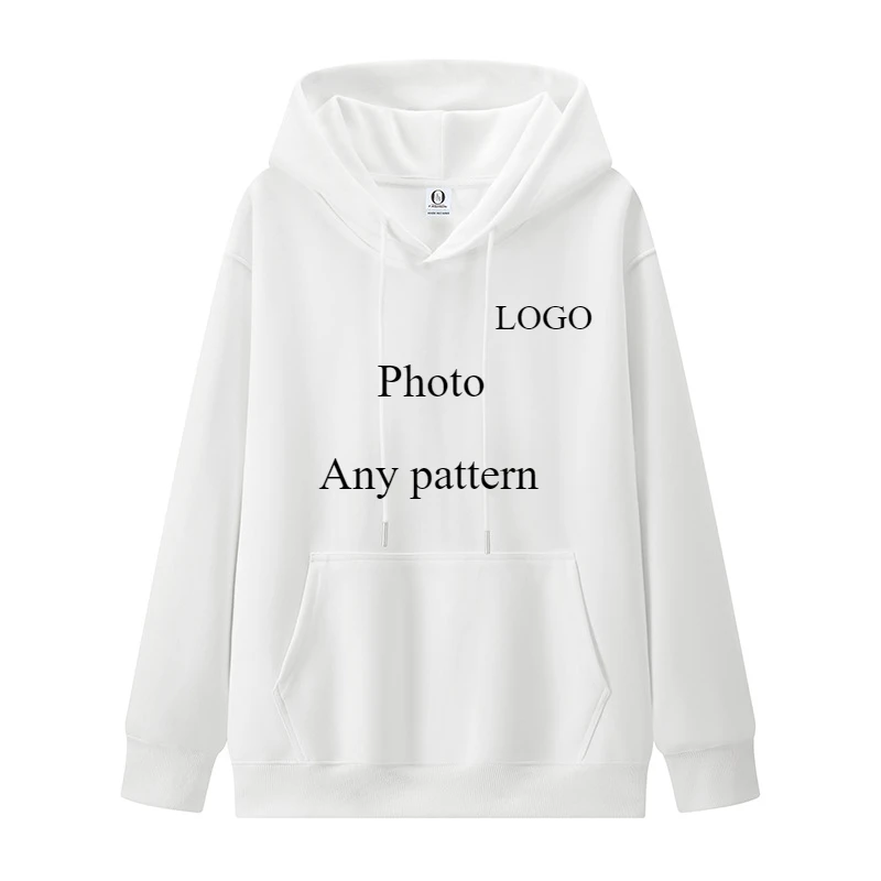 Customized Printed DIY Logo photo Men Women lovers Sweatshirt High-quality Solid Color Cotton Large Loose Hoodies Men Clothing