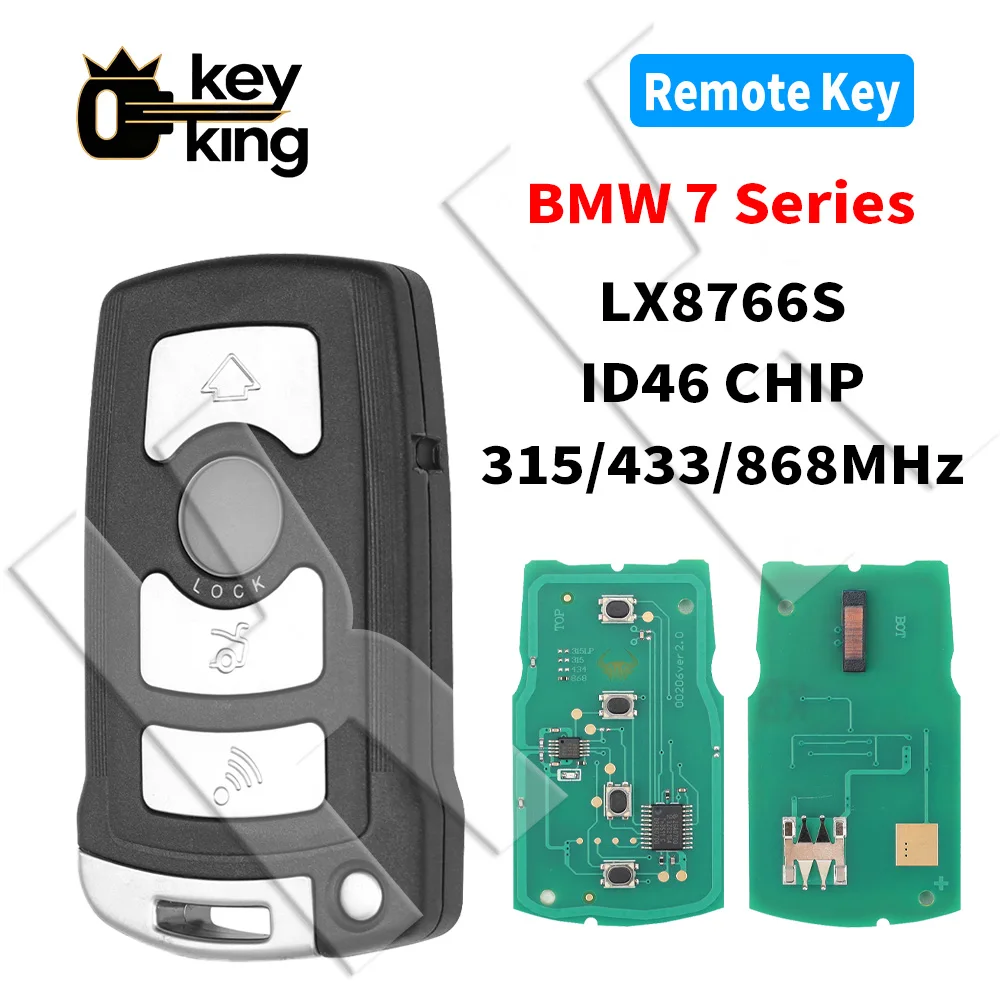 KK Remote Car Key FCCID LX8766S ID46 Chip 315/433/868MHz For BMW 7 Series E65 E66 Keyless Remote Key