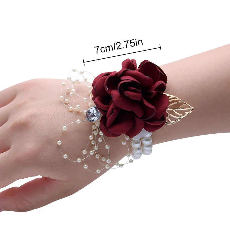 1PC Girls Bridesmaid Wrist Flower Wedding Prom Party Corsage Bracelet Fabric Hand Flower Supply