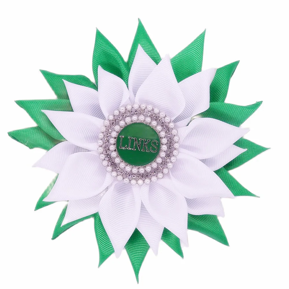 Great Quality Satin White Green Fabric Corsage Ribbon Flower 1946 Soror Links Brooches Party Pin Custom