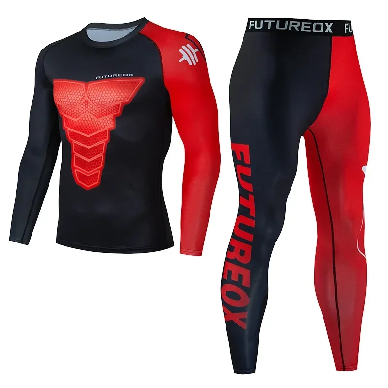 Roupas de compressão dos homens esportes ciclismo correndo terno de fitness camisa manga longa superior calças apertadas conjuntos roupas esportivas ginásio conjuntos treino