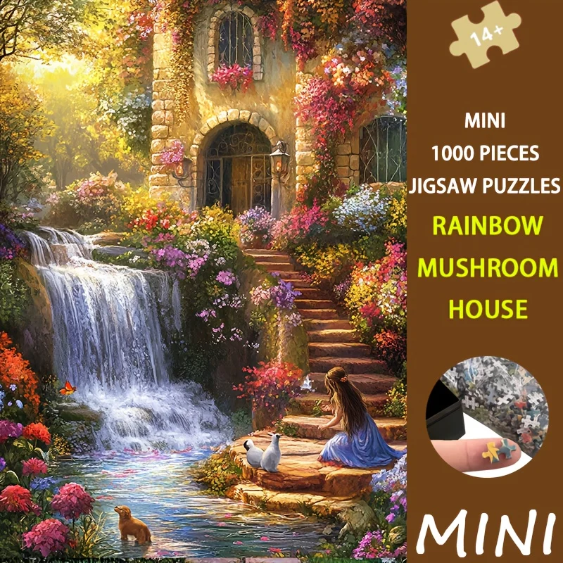 

Мини-головоломка, 1000 шт., Boho Enchanted Cottage Waterfall Art-38x26 см для любителей природы, мини-головоломка, микро-головоломка