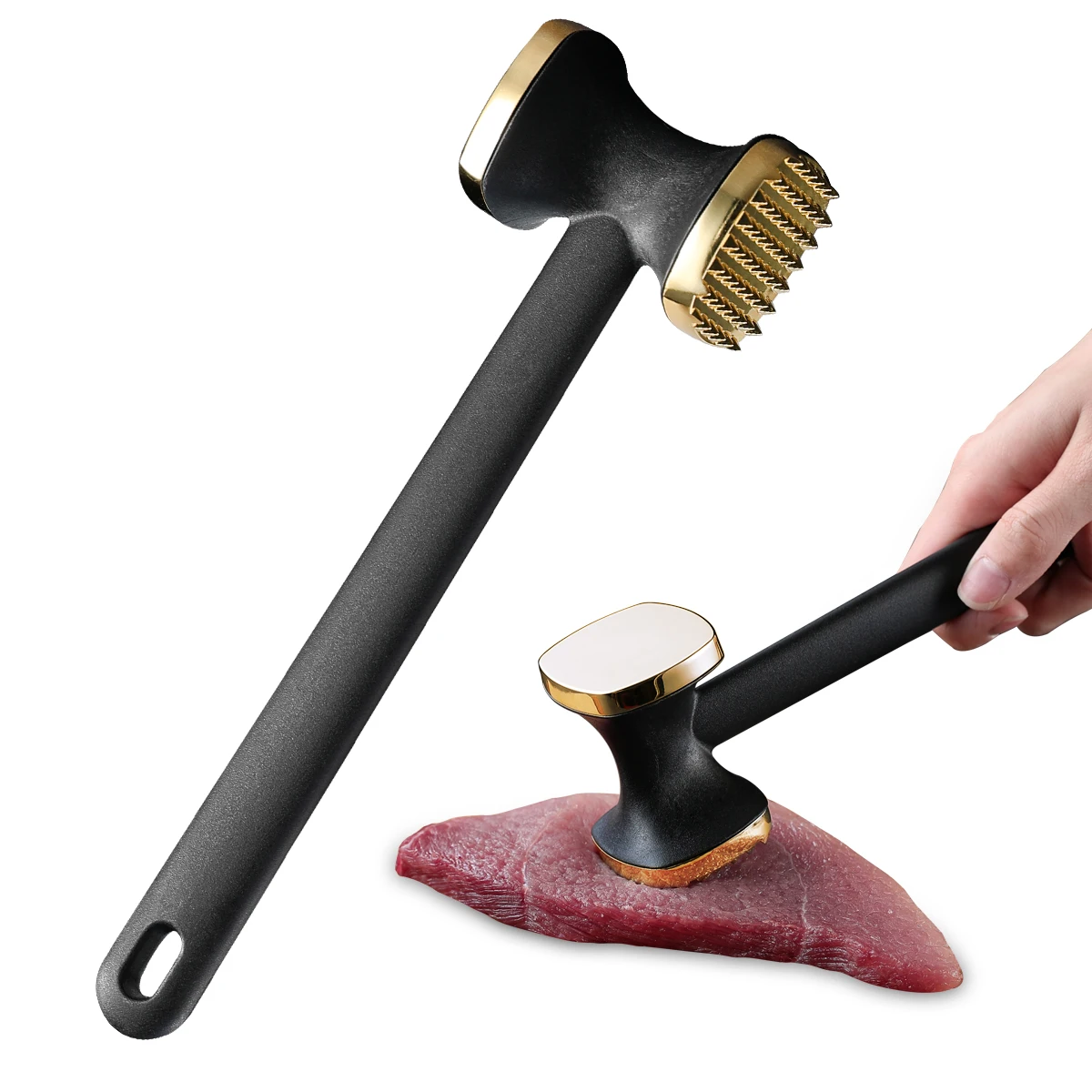 Steak Hammer Mallet Double-Sided Zinc Alloy Food-Grade Maximizes Food Flavor Meat Hammer with Ergonomic Handle for Home Cooking