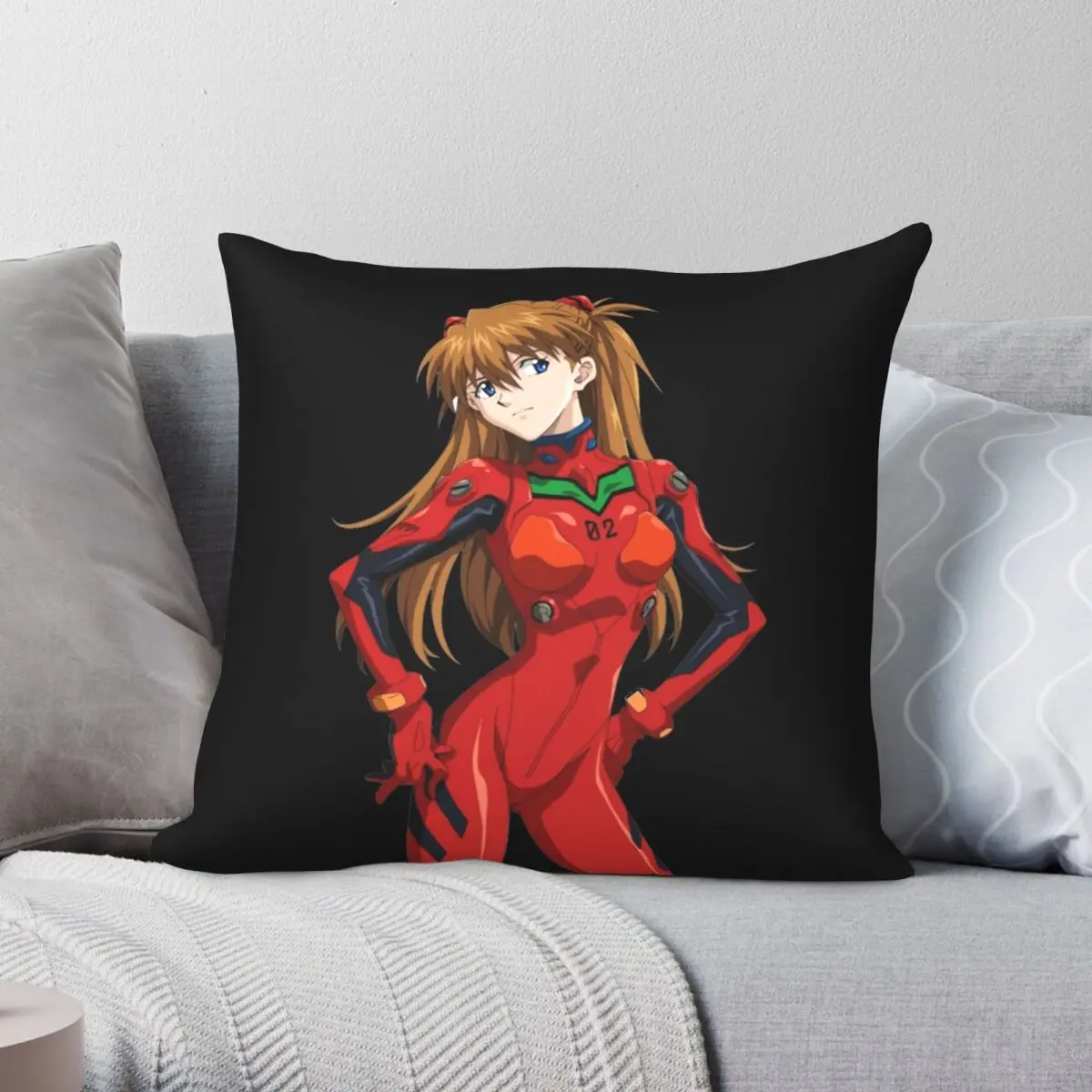 Asuka Langley Soryu Cute Square Pillowcase Polyester Linen Velvet Printed Zip Decor Throw Pillow Case Home Cushion Cover