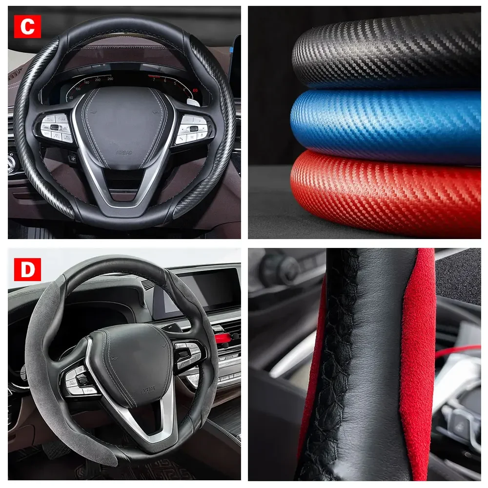 

Car Universal 38cm Carbon Fiber Car Steering Wheel Cover Non-slip Card Cover Auto Steering Wheel Handle Booster Protective Cover