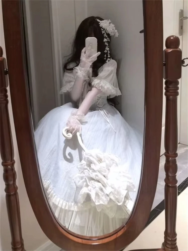 Mode Zoete Lolita Boog Blauwe Jurk Voor Vrouwen Zomer Slanke Taille Jurk Voor Vrouwen 2025 Nieuwe Korte Mouw Vestidos De Mujer