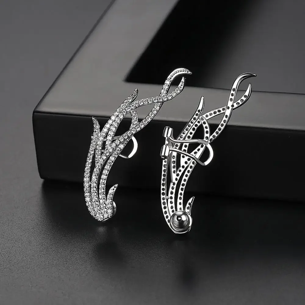 FXLRY High Quality Clear White Cubic Zirconia Micro Pave Setting Angel Wings Ear Cuff Earrings For Women Fashion Jewelry