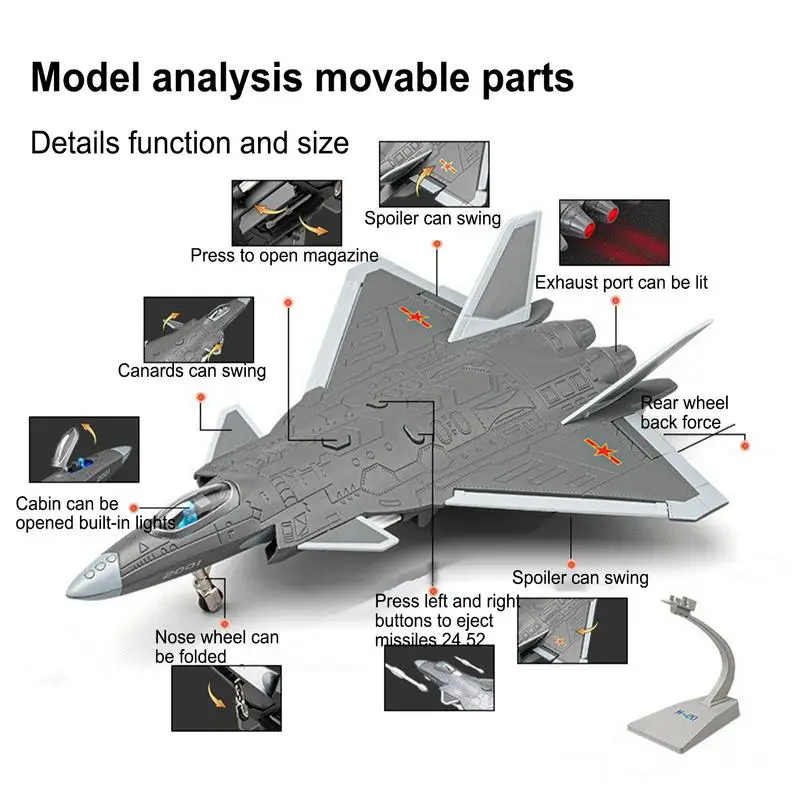 لعبة الطائرات 1: 84 مقياس الطائرات مع الضوء والصوت J-20 نموذج مع حامل لعبة الطائرة منضدية زخرفة للتجميع و