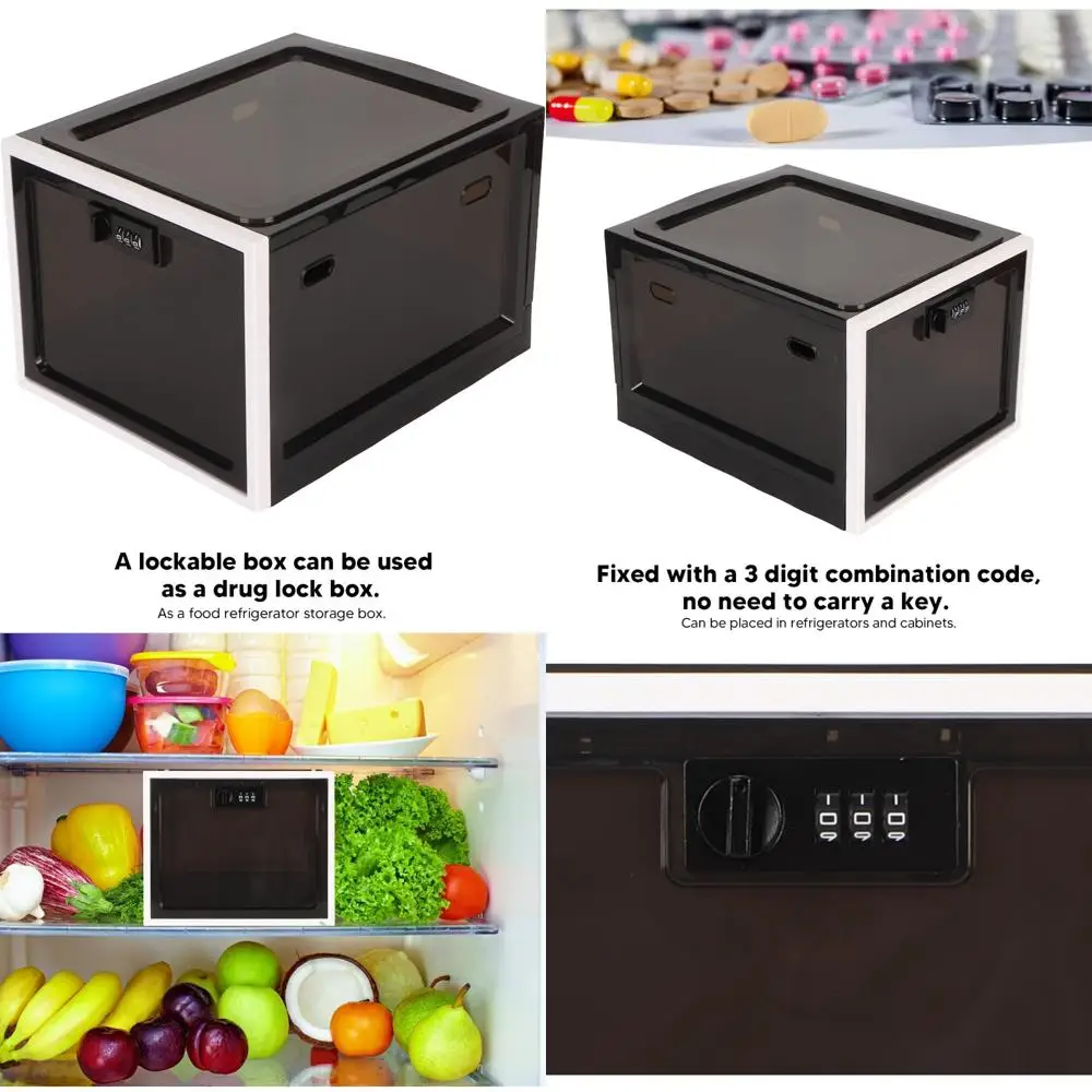 صندوق تخزين الأدوية الآمن مع قفل مجمع مكون من 3 أرقام للاستخدام المنزلي والنوم والمكتبي - خيارات باللونين الأبيض والأسود