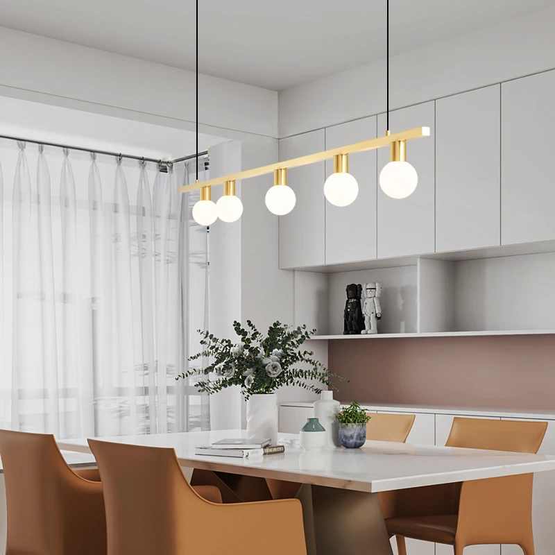 مصباح معلق على شكل مطعم نحاسي بالكامل، تركيبات إضاءة معلقة لطاولة الطعام طويلة وحديثة وبسيطة من الشمال